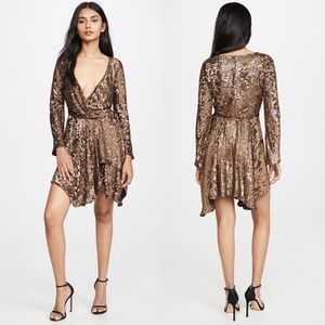 MARIA LUCIA HOHAN Galia Sequin Embellished Long Sleeve Wrap Dress in Brown